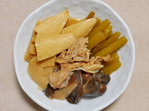 筍とふきと椎茸と豚肉の炊き合わせ
